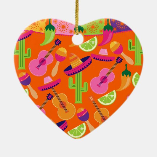 Fiesta Party Sombrero Cactus Limes Peppers Maracas Keramisch Ornament (Achterkant)