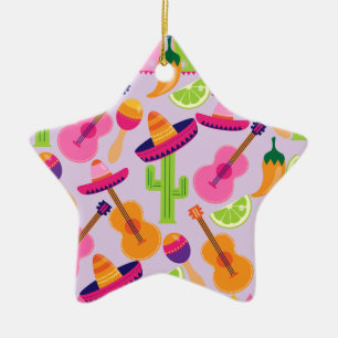 Fiesta Party Sombrero Cactus Limes Peppers Maracas Keramisch Ornament