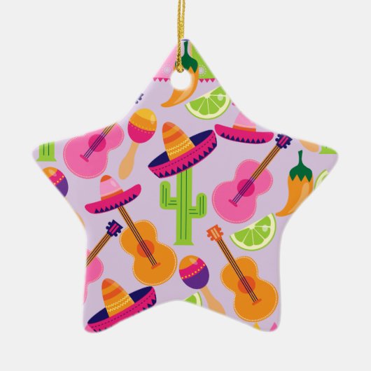 Fiesta Party Sombrero Cactus Limes Peppers Maracas Keramisch Ornament (Voorkant)