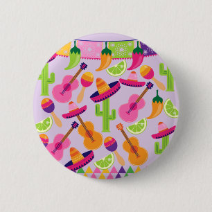 Fiesta Party Sombrero Cactus Limes Peppers Maracas Ronde Button 5,7 Cm