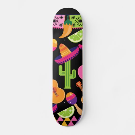 Fiesta Party Sombrero Cactus Limes Peppers Maracas Skateboard (Voorkant)