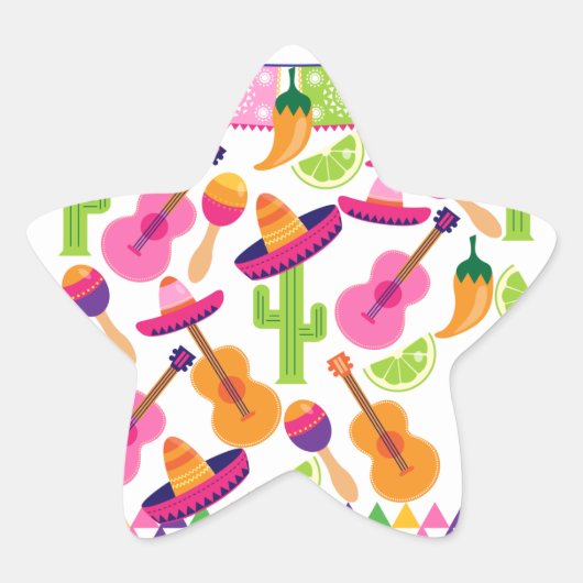 Fiesta Party Sombrero Cactus Limes Peppers Maracas Ster Sticker (Voorkant)