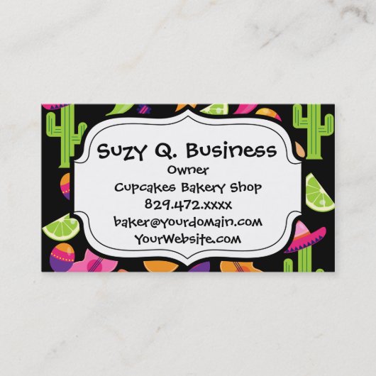 Fiesta Party Sombrero Cactus Limes Peppers Maracas Visitekaartje (Voorkant)