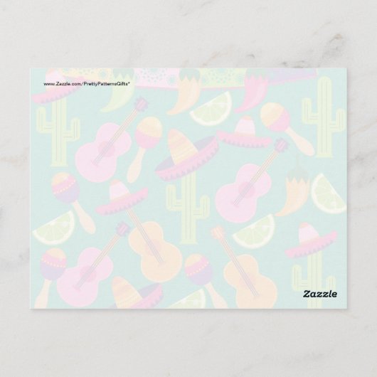 Fiesta Party Sombrero Limes Guitar Maraca Saguaro Briefkaart (Achterkant)