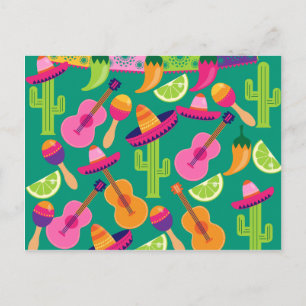 Fiesta Party Sombrero Limes Guitar Maraca Saguaro Briefkaart