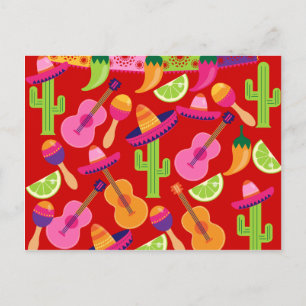 Fiesta Party Sombrero Limes Guitar Maraca Saguaro Briefkaart