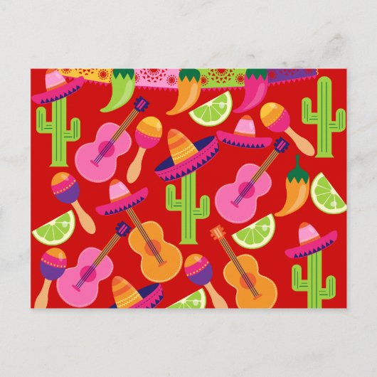Fiesta Party Sombrero Limes Guitar Maraca Saguaro Briefkaart (Voorkant)