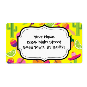 Fiesta Party Sombrero Limes Guitar Maraca Saguaro Etiket