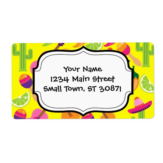 Fiesta Party Sombrero Limes Guitar Maraca Saguaro Etiket (Voorkant)