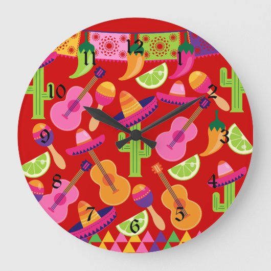 Fiesta Party Sombrero Limes Guitar Maraca Saguaro Grote Klok (Voorkant)