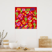 Fiesta Party Sombrero Limes Guitar Maraca Saguaro Poster (Keuken)