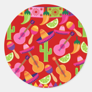 Fiesta Party Sombrero Limes Guitar Maraca Saguaro Ronde Sticker