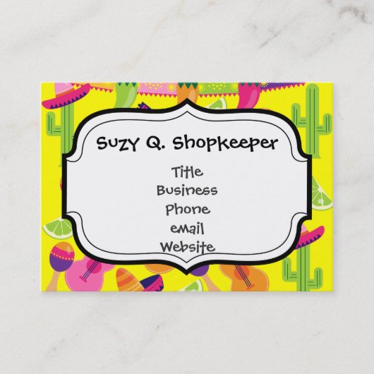 Fiesta Party Sombrero Limes Guitar Maraca Saguaro Visitekaartje (Voorkant)