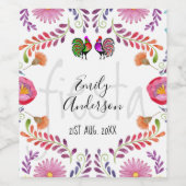 FIESTA Partyware Personalized Folk Art Flowers Wijn Etiket (Enkel label)