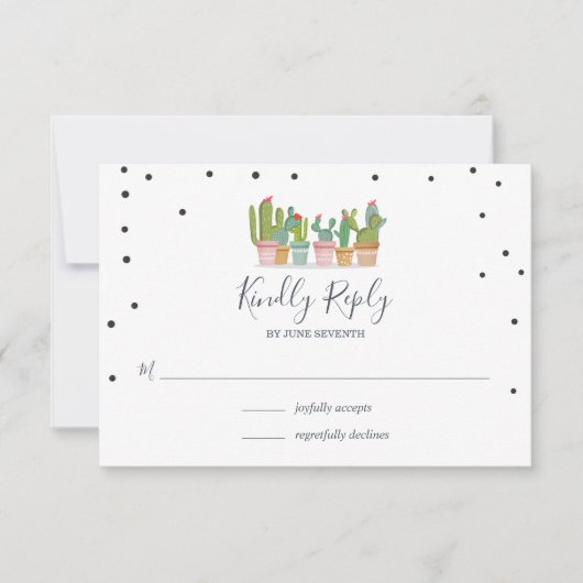 Fiesta Pastel Cactus Bruiloft RSVP Kaarten Kaartje (Voorkant)