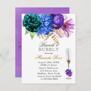 Fiesta Peacock Peony Brunch & Bubble Invites Kaart