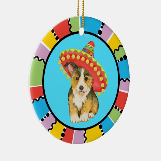 Fiesta Pembroke Welsh Corgi Ceramic Ornament (Rechts)