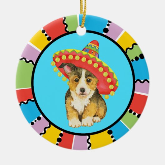 Fiesta Pembroke Welsh Corgi Ceramic Ornament (Voorkant)