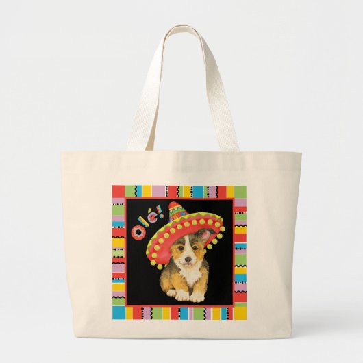 Fiesta Pembroke Welsh Corgi Large Canvas tas (Voorkant)