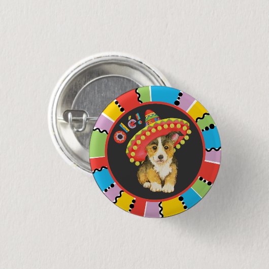 Fiesta Pembroke Welsh Corgi Pinback Button (Voorkant /achterkant)