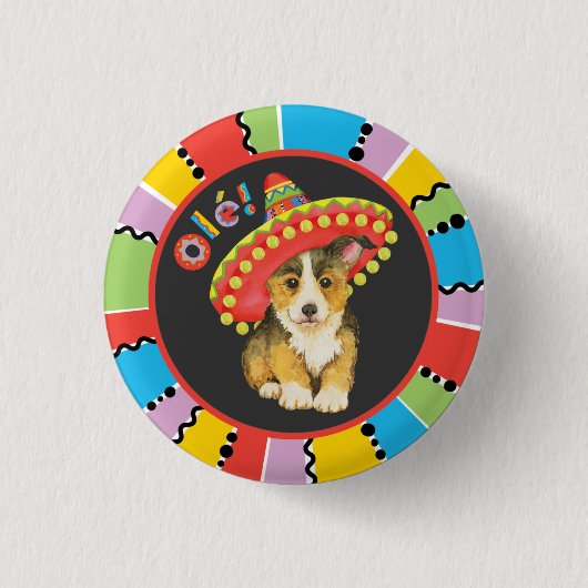 Fiesta Pembroke Welsh Corgi Pinback Button (Voorkant)
