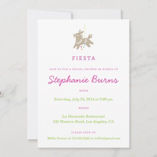 Fiesta Piñata Fun Bridal Shower Invitations Kaart (Voorkant)