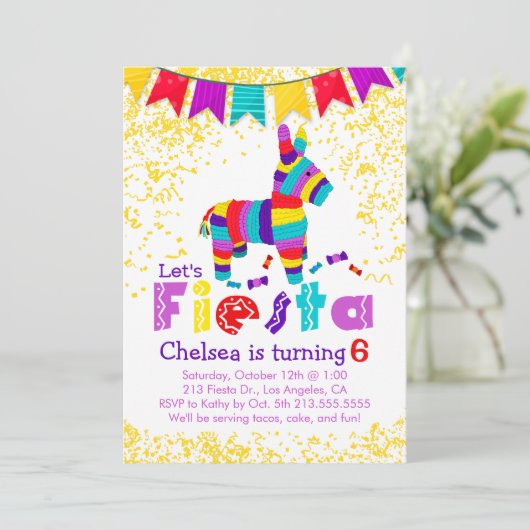 Fiesta Piñata verjaardagsfeestje kleurrijke uitnod Kaart (Staand voorkant)