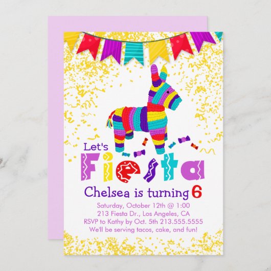 Fiesta Piñata verjaardagsfeestje kleurrijke uitnod Kaart (Voorkant / Achterkant)