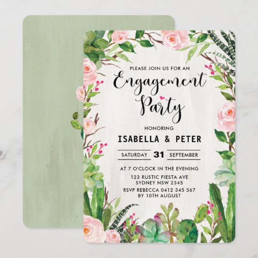 Fiesta Pink Floral Engagement Party Kaart (Voorkant / Achterkant)