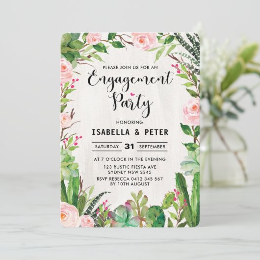 Fiesta Pink Floral Engagement Party Kaart (Staand voorkant)