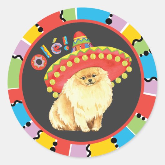 Fiesta Pomeranian Ronde Sticker (Voorkant)