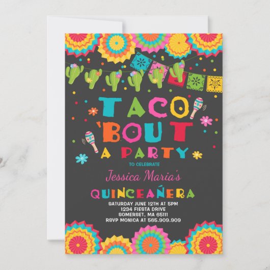 Fiesta Quinceanera Uitnodiging Taco Over Een Feest (Voorkant)