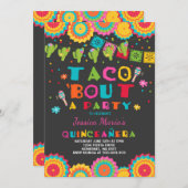 Fiesta Quinceanera Uitnodiging Taco Over Een Feest (Voorkant / Achterkant)