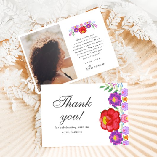 Fiesta Red Floral Foto Quinceañera Dank je kaart