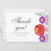 Fiesta Red Floral Foto Quinceañera Dank je kaart (Voorkant)