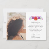 Fiesta Red Floral Foto Quinceañera Dank je kaart (Achterkant)