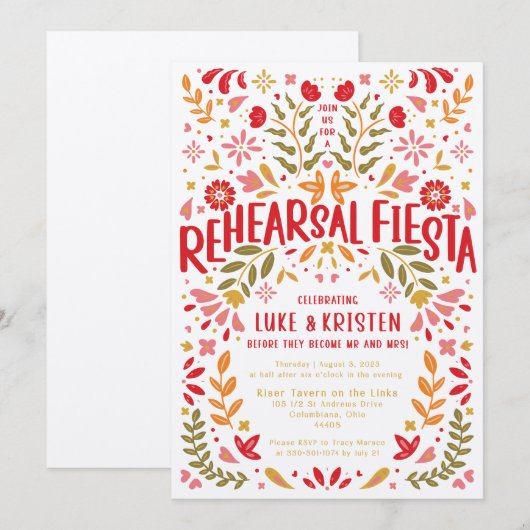 Fiesta repetitie diner - Luke en Kris Kaart (Voorkant / Achterkant)