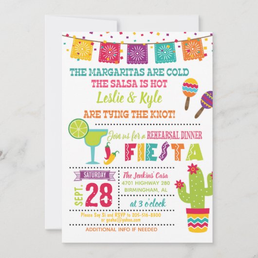 Fiesta repetitie Diner Uitnodiging - Wit (Voorkant)