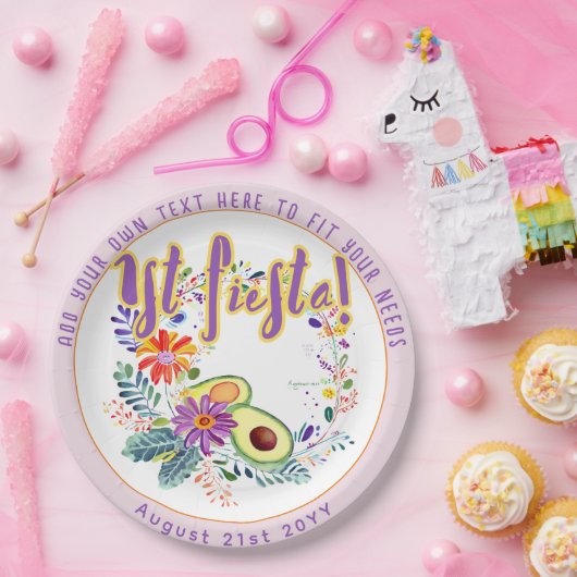 FIESTA Roze Avocado Folkart Bloemen Custom Papieren Bordje (Feest)