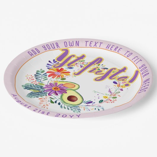 FIESTA Roze Avocado Folkart Bloemen Custom Papieren Bordje (Gekanteld)