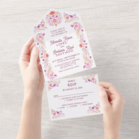 Fiesta Roze bruiloft All In One Uitnodiging (Afscheurbaar)