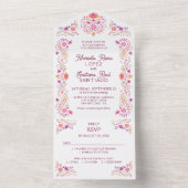Fiesta Roze bruiloft All In One Uitnodiging (Binnen)
