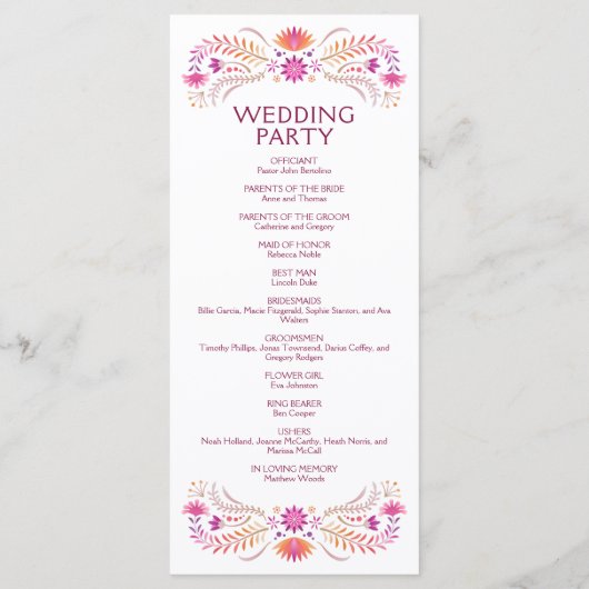 Fiesta Roze Trouwprogramma Menu (Achterkant)