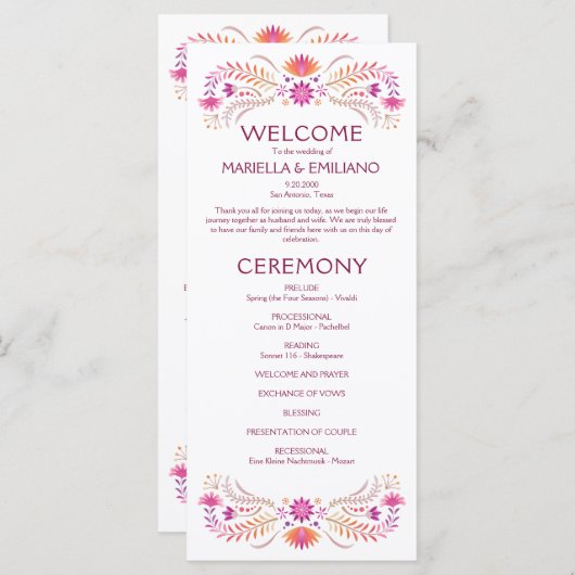 Fiesta Roze Trouwprogramma Menu (Voorkant / Achterkant)