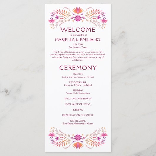 Fiesta Roze Trouwprogramma Menu (Voorkant)