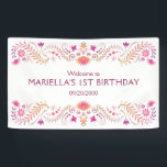 Fiesta Roze Verjaardag Douche Trouwen Spandoek<br><div class="desc">Mariachi, margarita's en herinneringen! Vuur de fiesta op met dit Mexicaanse folk art fiesta ontwerp. De kleurrijke tekst en het kunstwerk (met de hand getekend door Lively Scribe zelf) geven dit ontwerp een grillige maar elegante sfeer. Perfect voor de latinx in je leven. Of een feestje in de buurt van...</div>
