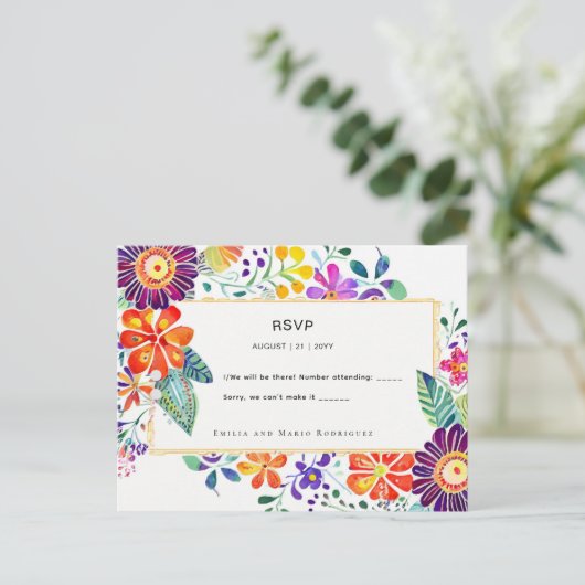 FIESTA RSVP Folkart Bloemen Briefkaart (Staand voorkant)