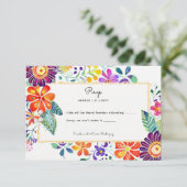 FIESTA RSVP met QR-code Folkart-bloemen Kaartje (Staand voorkant)