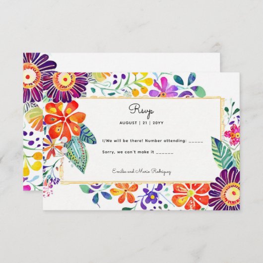 FIESTA RSVP met QR Code Folkart Flowers (Voorkant / Achterkant)