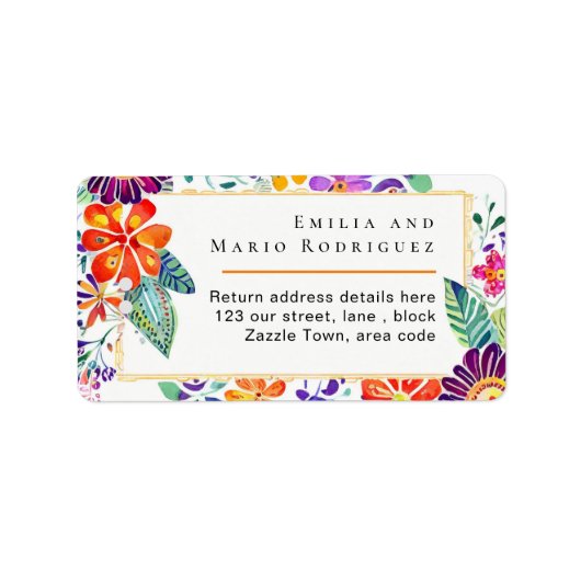 FIESTA RSVP Retouradres Post Folkart Bloemen Etiket (Voorkant)